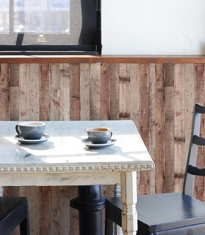 Yun-aeon Natural Wood-Cinnamon Wood Contact Paper Peel and Stick Wallpaper 17.3"x 200"Self Adhesive Removable Vintage Faux Wood Wall Paper Plank Shelf Home Decoration Kitchen Counter Cover Use