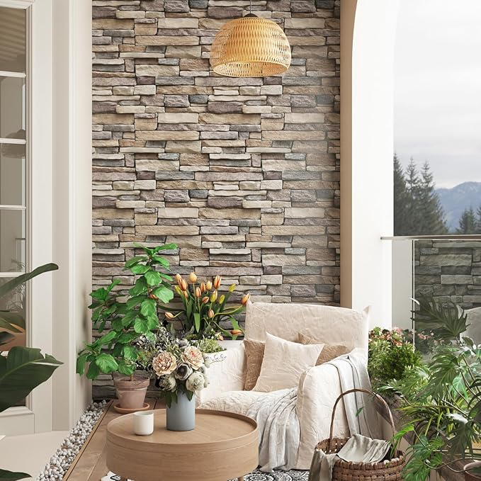 Abyssaly Stone Wallpaper Brick Wallpaper Peel and Stick Stone Backsplash Self-Adhesive Removable Vinyl Wraps Grey Faux Brick Shelf Paper 17.71" X 118" Home Decorations Contact Paper