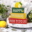 Marsui 4 Pcs Happy Sukkot Table Decor Rustic Sukkah Decorations Etrog Wooden Signs Centerpiece Farmhouse Sukkot Tiered Tray Decor for Home Office Desk Jewish Festival Decorations