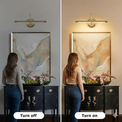 JOOSENLUX 16.5" Brass Picture Light Hardwired, Adjustable LED Art Display Lighting Fixture, 3000K Warm Dimmable Wall Sconce for Painting Portrait Gallery, Vintage Gold Metal Indoor Bedroom
