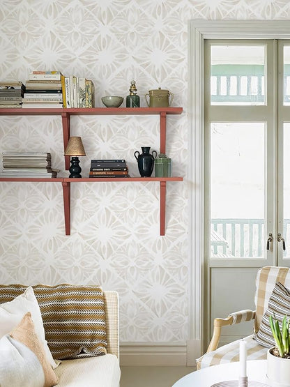 Boho Wallpaper Neutral Peel and Stick Wallpaper 78.7"x17.3" Geometric Wall Paper Beige and White Contact Paper Textured Removable Vinyl Waterproof for Bedroom Farmhouse Kitchen Bathroom
