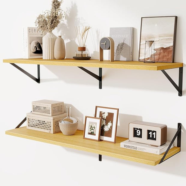 Floating Shelves for Wall,40" Wall Mounted Shelves Set of 2,Long Wood Floating Shelves,Hanging Wide Display & Storage Shelf with Metal Brackets for Bathroom,Bedroom,Kitchen,Living Room,Oak