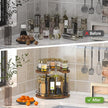 Lazy Susan Spice Rack Organizer For Cabinet With Adjustable Height, 12 inch Rotating Countertop Seasoning Organizer For Tall Bottle, 2-Tier Spining Turntable Spice Holder For Pantry