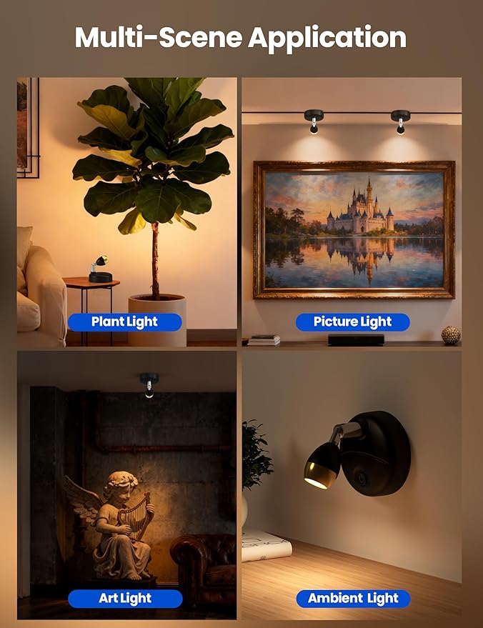 KINDEEP Spot Lights Indoor with Remote: Battery Operated Uplighting, Led Wireless Uplights, Timer＆Dimmable, RGB Small Spotlights for Displays, Picture Lights for Painting, Black, 2 Pack