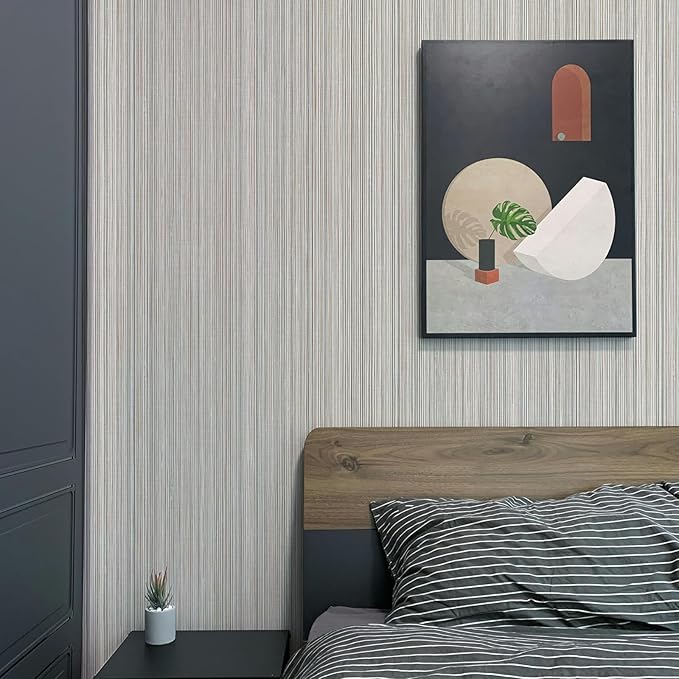 20.8" x 196.8" Thick Peel and Stick Grasscloth Wallpaper, Grey Linen Wallpaper Self-Adhesive Fabric Wall Paper