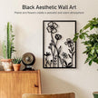 Sokurdeg Black Metal Flowers Wall Decor, Minimalist Floral Wall Hanging Art, Black Abstract Line Wall Art Sculptures for Bedroom Bathroom Living Room (4 Pcs, 12 x 17 in)