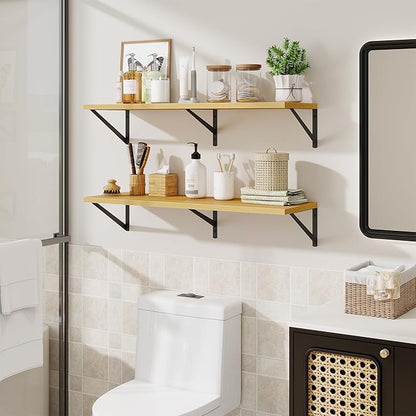 Deep Floating Shelves for Wall,36" Wx10 D Wood Wall Shelves with Metal Brackets,Hanging Storage Floating Shelf for Living Room,Bedroom,Bathroom,Office,Kitchen,Oak
