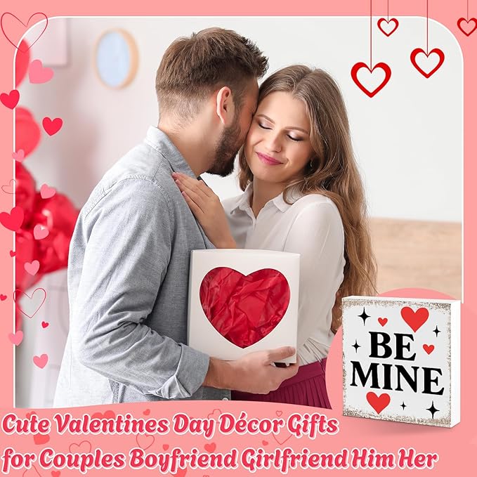 Valentines Desk Decor, Valentine's Day Home Office Table Sign for Wife Daughter from Dad Husband, Valentine Gifts Decorations for Porch Tiered Tray Shelf Party, Be Mine