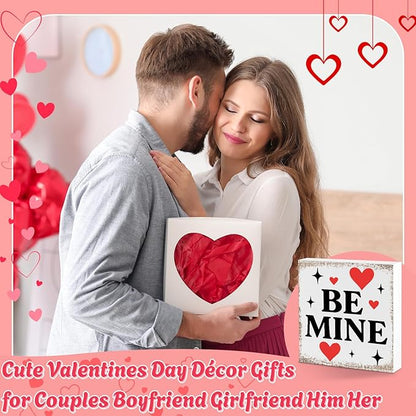 Valentines Desk Decor, Valentine's Day Home Office Table Sign for Wife Daughter from Dad Husband, Valentine Gifts Decorations for Porch Tiered Tray Shelf Party, Be Mine