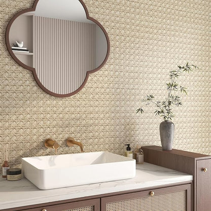 FunStick 24"x200" Beige Taupe Rattan Peel and Stick Wallpaper Vintage Removable Faux Textured Rattan Cane Brown Contact Paper for Kitchen Cabinet Wallpaper Wood Vinyl Wrap for Dresser Bedroom Walls