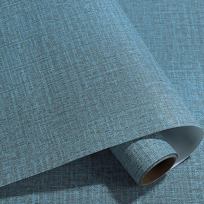 Yancorp 32.8ft Textured Fabric Teal Wallpaper Faux Grasscloth Blue Peel and Stick Wallpaper Self-Adhesive Wallpaper Linen Removable Wallpaper Cabinets Counter Top Liners