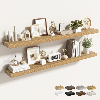 48 Inch Floating Shelves for Wall 2 Pack, 48" Wall Shelves for Books, Storage, Decor, Wall Mounted Floating Shelf with Invisible Brackets for Kitchen, Living Room, Light Brown