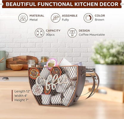 Made Easy Kit Coffee Pod Organizer - Home Coffee Bar Functional Décor - Café Station Countertop Storage Accessories (Coffee Cup (Mountable))