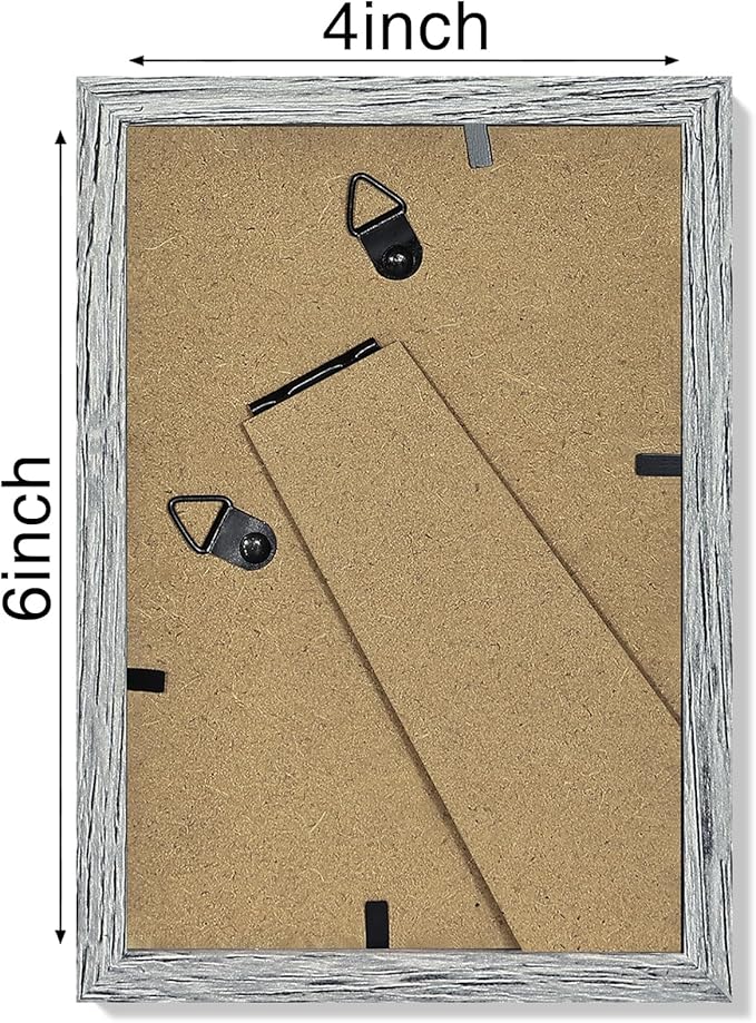 Vittanly 4x6 Picture Frame Set of 4, Display Pictures 3.5x5 with Mat or 4x6 without Mat, Engineered Wood with Shatter Resistant Plexiglass, Small Photo Frames for Wall or Tabletop Display, Grey