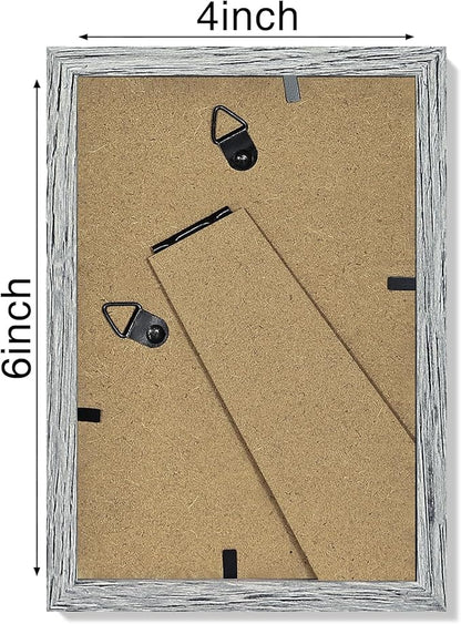 Vittanly 4x6 Picture Frame Set of 4, Display Pictures 3.5x5 with Mat or 4x6 without Mat, Engineered Wood with Shatter Resistant Plexiglass, Small Photo Frames for Wall or Tabletop Display, Grey