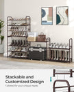 SONGMICS Stackable Shoe Rack, 4 Tier Metal Shoes Rack Storage Shelf, Holds up to 16 Pairs Shoes, Adjustable Slanted Shelves Tower Organizer for Closet Entryway Small Spaces, Bronze