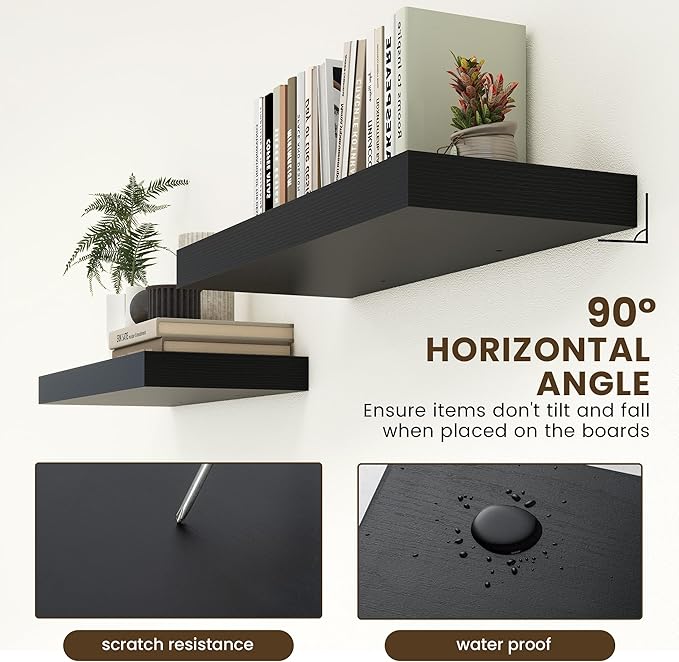 30 Inch Floating Shelves | 12 Inch Deep Black Floating Shelves Set of 2 | 30