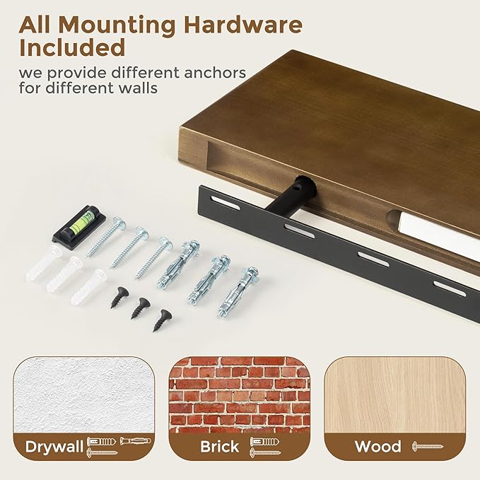 Marsmiles 36 Inch Wood Floating Shelves | Rustic Dark Wood Wall Shelves Set of 2 | 36