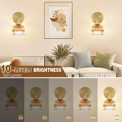 Vintage Battery Wall Sconce with Flower lampshade,Rechargeable Battery Powered Wall Lights,Wall lamp with 15 Colors for Bedroom Living Room Home Decor (Flower Amber, 2 Light Battery Operated)