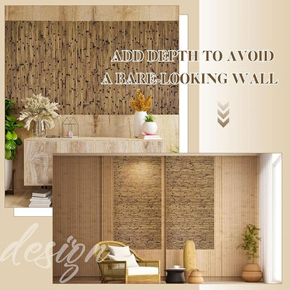 Juexica 1 Pcs Natural Bamboo Wall Panel for Interior Wall 48''x96'' Bamboo Covering Renewable Pole Wainscoting Room Divider Wrap Decor for Bedroom Living Room Kitchen Island Office (Dark Burned)
