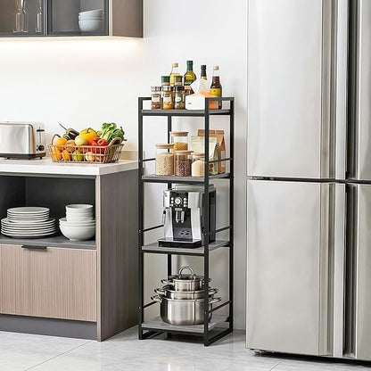 BYFU 4 Tier Bathroom Storage Open Shelf, Freestanding Metal Corner Storage Rack Shelving Unit for Bathroom Kitchen Living Room Hallway, Grey