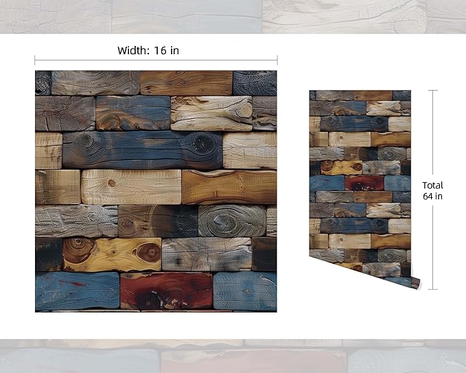 FLFK Faux Wood Bricks Wallpaper Peel and Stick Wood Grain Wall Paper for Living Room Bedroom Kitchen Office Apartment Decor 16