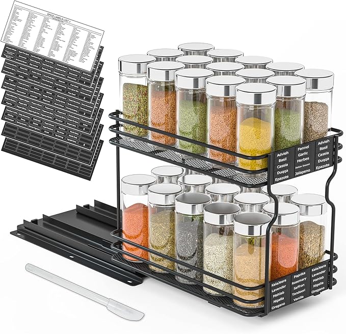 SpaceAid Pull Out Spice Rack Organizer for Cabinet, Heavy Duty Slide Out Seasoning Kitchen Organizer, Cabinet Organizer, with Labels and Chalk Marker, 6.5