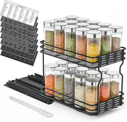 SpaceAid Pull Out Spice Rack Organizer for Cabinet, Heavy Duty Slide Out Seasoning Kitchen Organizer, Cabinet Organizer, with Labels and Chalk Marker, 6.5" W x10.75 D x8.5 H, 1 Drawer 2-Tier