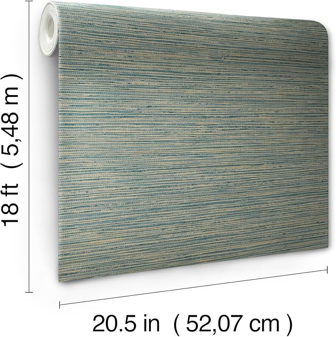 RoomMates Teal Dimensional Grasscloth Peel and Stick Wallpaper, RMK12684PLW