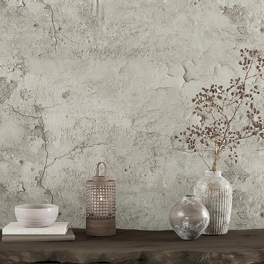 VEELIKE Grunge Beige Concrete Wallpaper Peel and Stick Cracked Concrete Textured Wallpaper for Bedroom Bathroom 32''x354'' Renter Friendly Cement Wallpaper Concrete Contact Paper for Walls Countertops