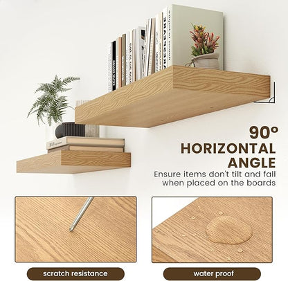 30 Inch Floating Shelves | 12 Inch Deep Oak Floating Shelves Set of 2 | 30" W x 12" D Rustic Wood Shelves for Wall | Deep Oak Shelves for Living Room Bathroom Laundry Room Kitchen