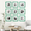 Vittanly 12x12 Picture Frames Set of 9, Shatter Resistant Plexiglass, Display 8x8 Pictures with Mat or 12x12 without Mat, Photo Frames for Wall Mount, Engineered Wood, Green