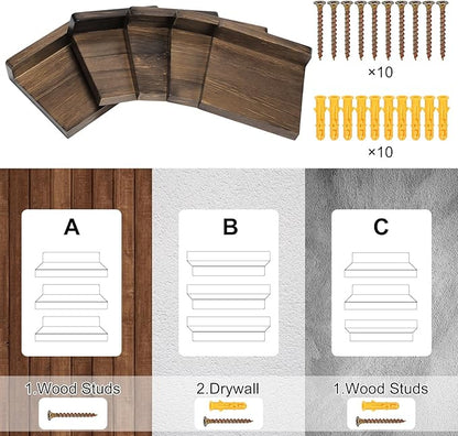 Novabright 5 Pack Small Floating Shelves Mini Shelves Hanging Display 5 Inch Wood Wall Shelf for Plant Bathroom Livingroom Bedroom with 2 Types of Installation Nursery Decor(Brown)