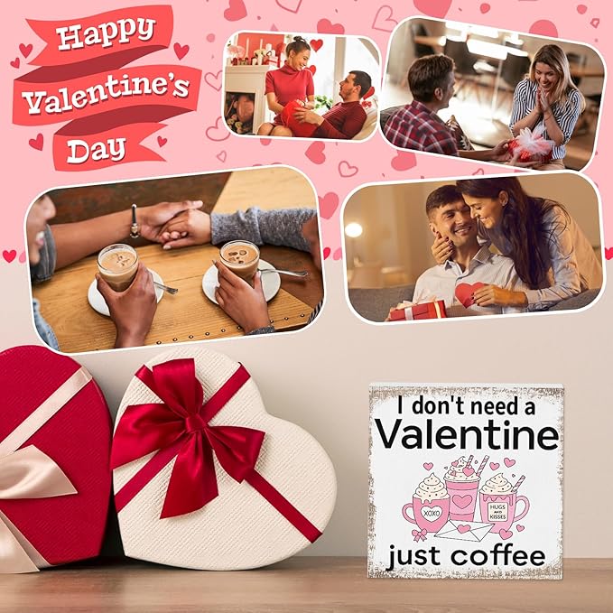 Valentines Coffee Desk Decor, Valentine's Day Gifts for Coffee Lover Bar Station, Valentine Home Office Table Sign for Kitchen Shelf Tiered Tray, Cafe Tabletop Decoration to Couples