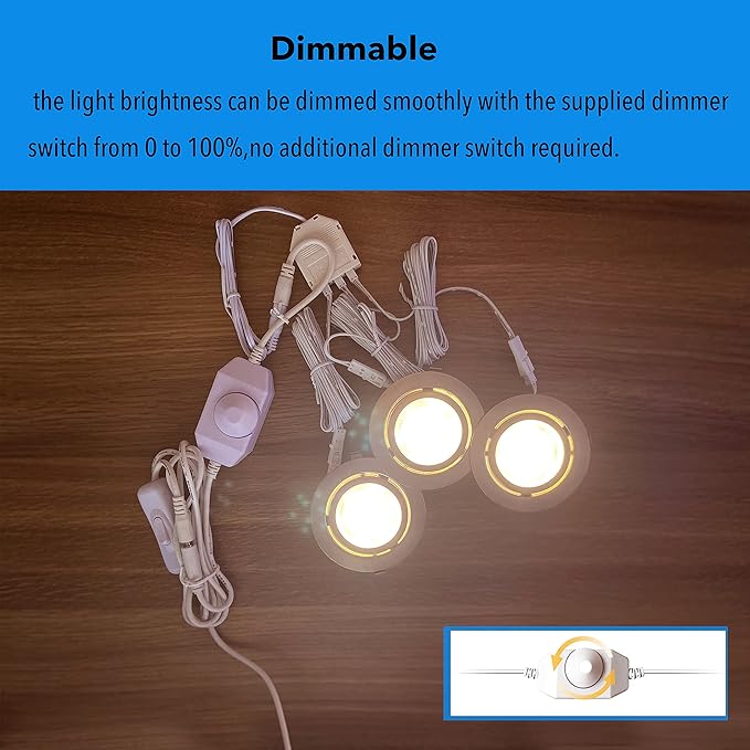 LED Puck Lights Wired Recessed Under Cabinet Lighting Dimmable,2.4In Cutout Halogen Bulb Retrofit,12V Under Counter Light Fixtures for Kitchen,Shelf Lamp,3000K Warm White Round Cabinet Lights,3pcs