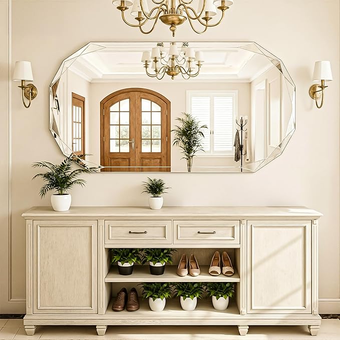 Suidia Bathroom Mirror, 24"x 48" Wall Mirror, Frameless Bathroom Mirror with Beveled Edge for Bedroom, Living Room, Entryway, Hallway, Oval Shape