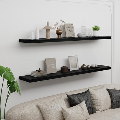 IAE Floating Wall Shelves 55 inch,Bathroom Shelving Wall Mounted,Invisible Shelving Floating Kitchen Shelves,Wooden Wall Shelf with Brackets for Living Room Wall Mounted,Easy Install,Set of 2,Black