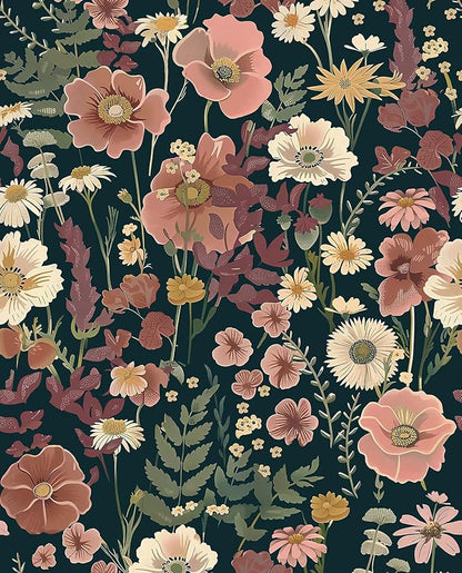 EchoSphere 16.9 inx118 in Floral Peel and Stick Wallpaper Boho Vintage Floral Wall Paper Removable Flower and Leaf Contact Paper Self Adhesive Decorative Wallpaper for Cabinets Accent Wall Covering