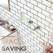 KOKOSIRI Wall Shelves Bathroom Hardware Glass Floating Shelf Small Hanging Rack Storage/Room Decor 16-Inch Champagne Bronze 2 Pack B1105CPG-L16-P2