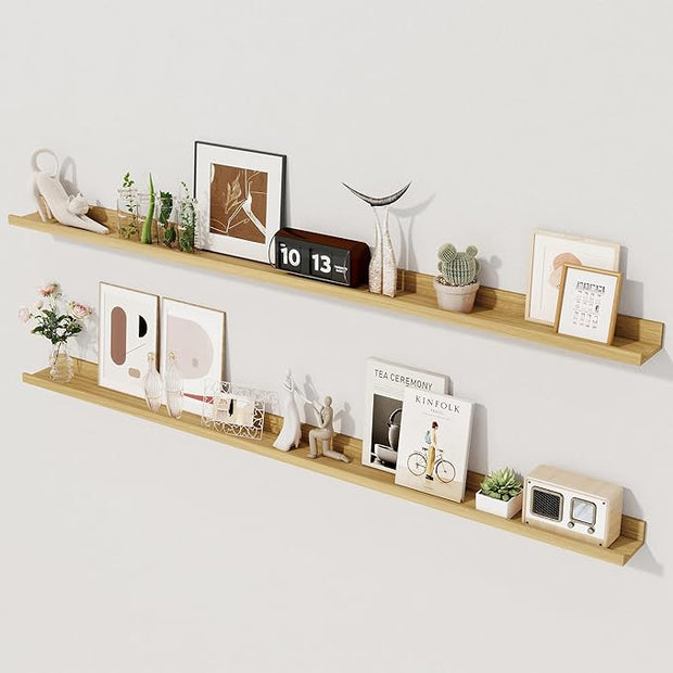 Axeman Floating Shelves | Picture Ledge Shelf Set of 2 | Oak Wall Shelves with Lip | Oak Picture Shelf for Wall with Ledge | Photo Ledges 55 Inch