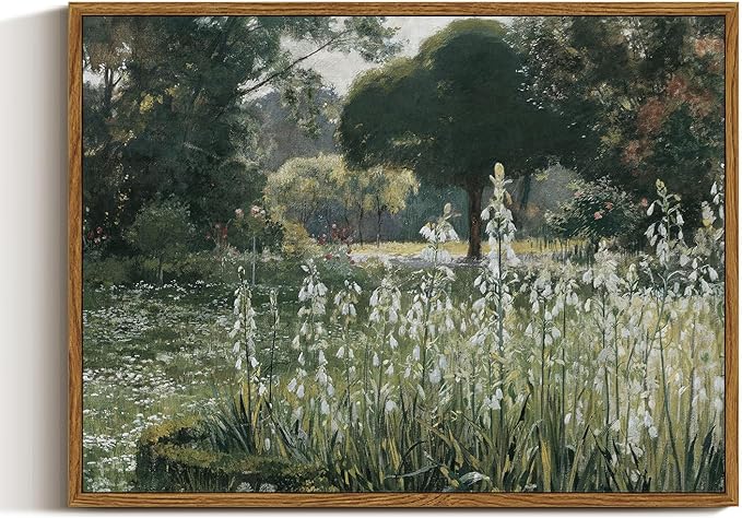 InSimSea Framed Canvas Wall Art Vintage Decor, Landscape Wall Art, Summer Hyacinths Vintage Paintings Prints, Flower Pictures for Bathroom Decor, Wild Field Landscape Decorations, 12"x16"