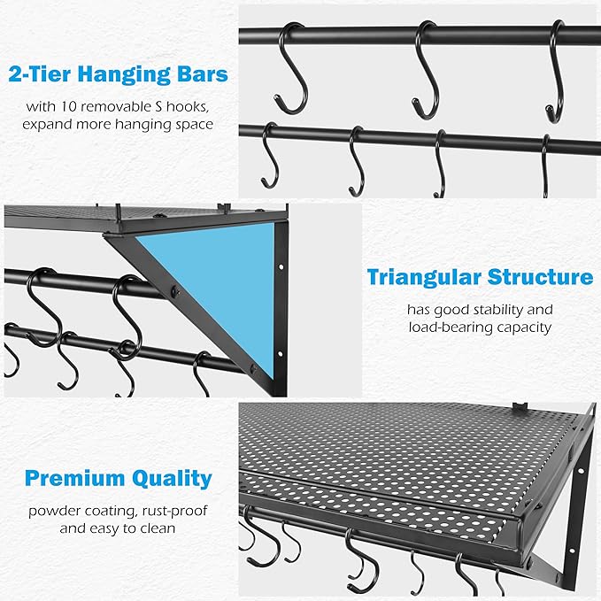 RedCall 2 Pack Garage Wall Shelf with 10 Hooks,23.5