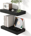 Heimlove 16 Inch Floating Shelves for Wall Black Shelves Set of 2,Wall Mounted Rustic Wood 8 Inch Deep Floating Shelf with Invisible Brackets for Bedroom Kitchen Living Room