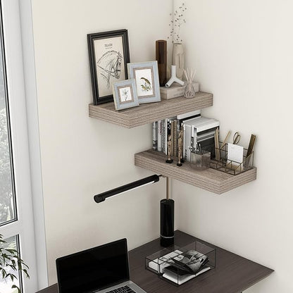 Deep Floating Shelves | 24 Inch Grey Floating Shelves Set of 2 | 12 Inch Deep Rustic Wood Shelves for Wall | 24" W x 12" D Grey Shelves for Living Room Bathroom Laundry Room Kitchen