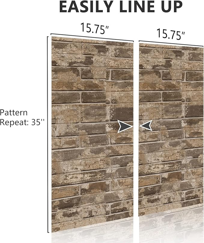 VEELIKE Brown Faux Brick Wallpaper 15.7''x118'' 3D Textured Peel and Stick Wall Paper Self Adhesive Waterproof Contact Paper for Wall Kitchen Backsplash Room Decor Vinyl