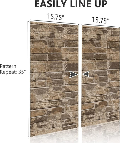 VEELIKE Brown Faux Brick Wallpaper 15.7''x118'' 3D Textured Peel and Stick Wall Paper Self Adhesive Waterproof Contact Paper for Wall Kitchen Backsplash Room Decor Vinyl