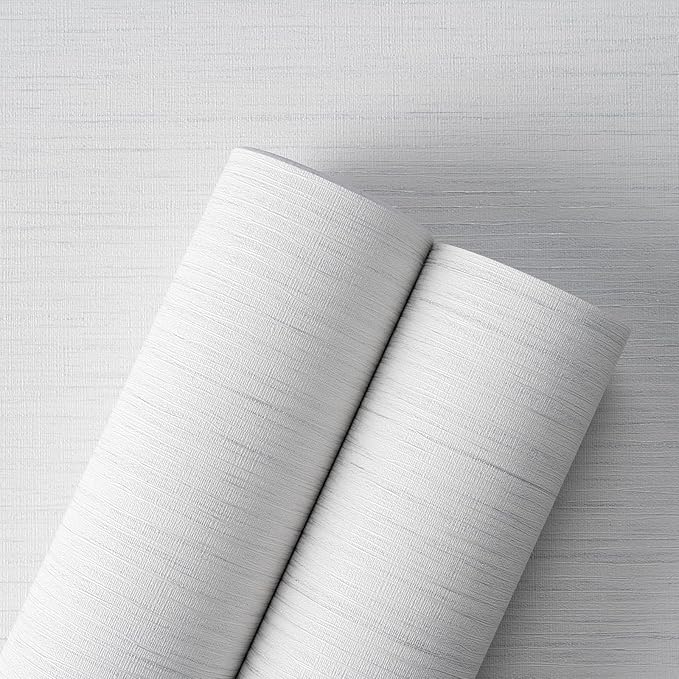 Grasscloth Textured Wallpaper White Peel and Stick 24inX393in Fabric Wall Paper Upgraded Thick Self-Adhesive Vinyl Contact Paper for Home Use