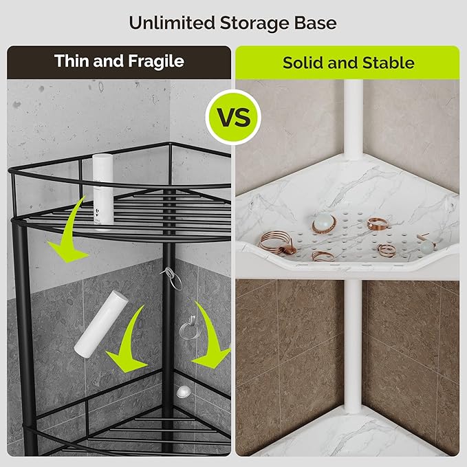 Orimade Rustproof 4 Tier Floor Standing Corner Shower Caddy Organizer, Plastic Metal Splicing Floor Corner Shelf Rack Storage Stands for Bathroom, Marble