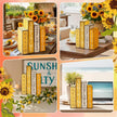 4 Pcs Summer Table Decoration Wooden Book Sunflower Decoration Yellow and White Summer Tiered Tray Decor Wood Book Sign Farmhouse for Home Shelf Coffee Table