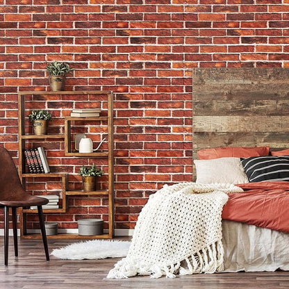 Abyssaly Brick Wallpaper Peel and Stick Red Brick Contact Paper for Bedroom 17.7" x 236" Vintage Faux Brick Wall Paper for Fireplace Kitchen Backsplash Accent Wall Home Decoration Backdrop